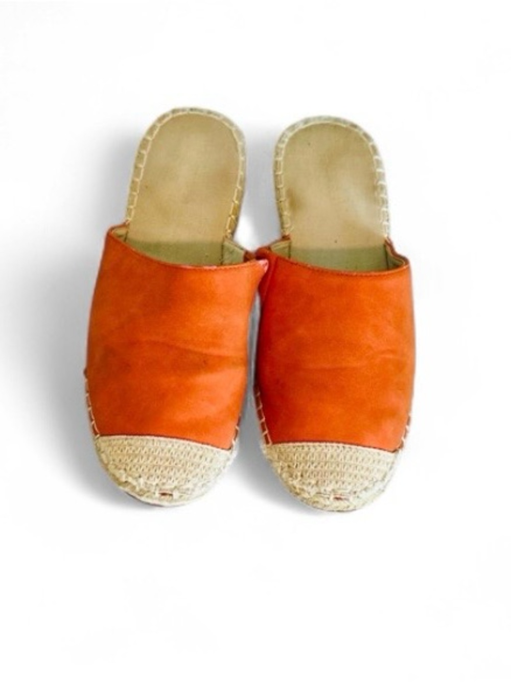 Womens Orange Suede Espadrille Mules Slip On Flat Closed Toe Sandals Size 9.5